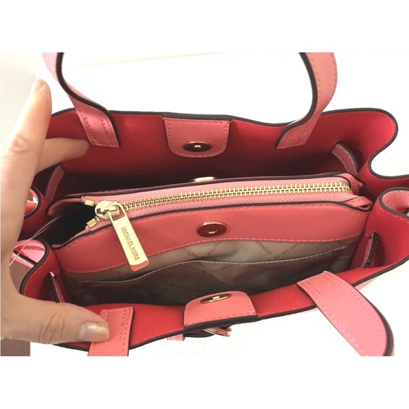 New Michael Kors Emilia Small Satchel Pebble Leather Grapefruit - Picture 5 of 6